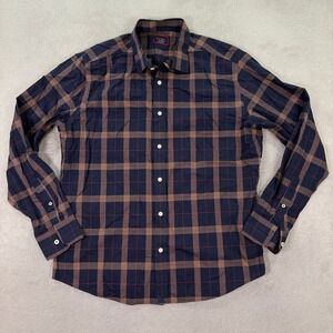 UNTUCKit Men XL Slim Fit Button Down Shirt Navy Blue Plaid Paterson-WF 41155